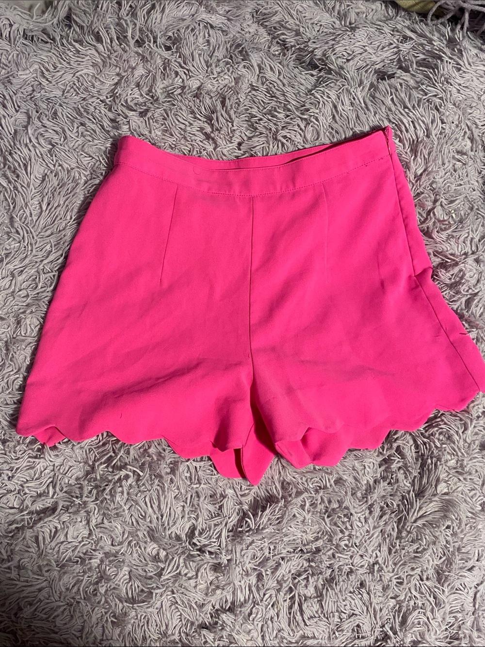 Bright Pink Scallop Hem Women's Shorts